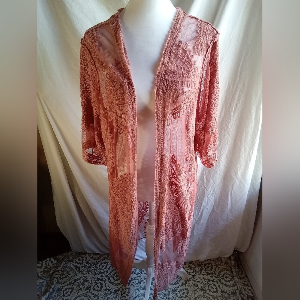 Source Unknown Rose Pink Lace‎ Swim Coverup Kimono